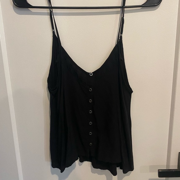 Forever21 Black Flowing Boho Tank Top with Buttons - Picture 1 of 3